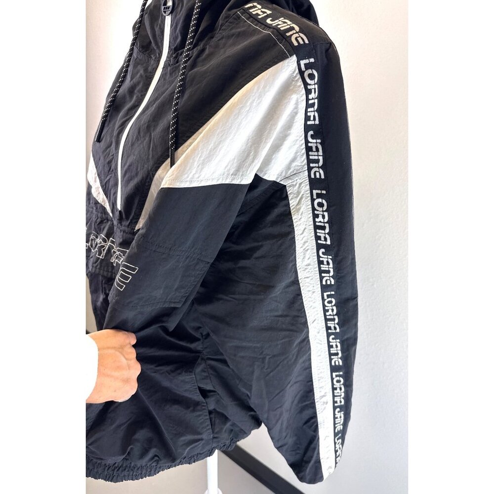 Lorna Jane Black & White Windbreaker Jacket Hood & Drawstring Hem Oversize - Picture 4 of 14